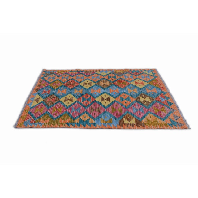 Modern Moroccan Style Hand Woven Colorful Kilim 3'1"x4'8" For Sale - Image 4 of 4