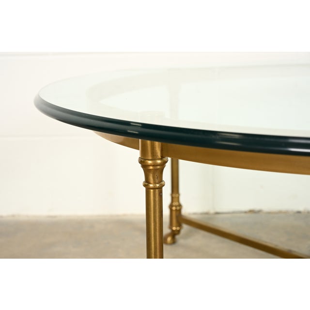 Brass LaBarge Hollywood Regency Brass and Glass Hooved Feet Cocktail Table | Circa 1960s For Sale - Image 8 of 12