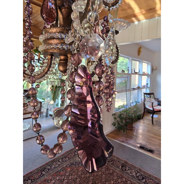Transparent Vintage Bagues Style Amethyst Crystal Tear Drop Chandelier For Sale - Image 8 of 11