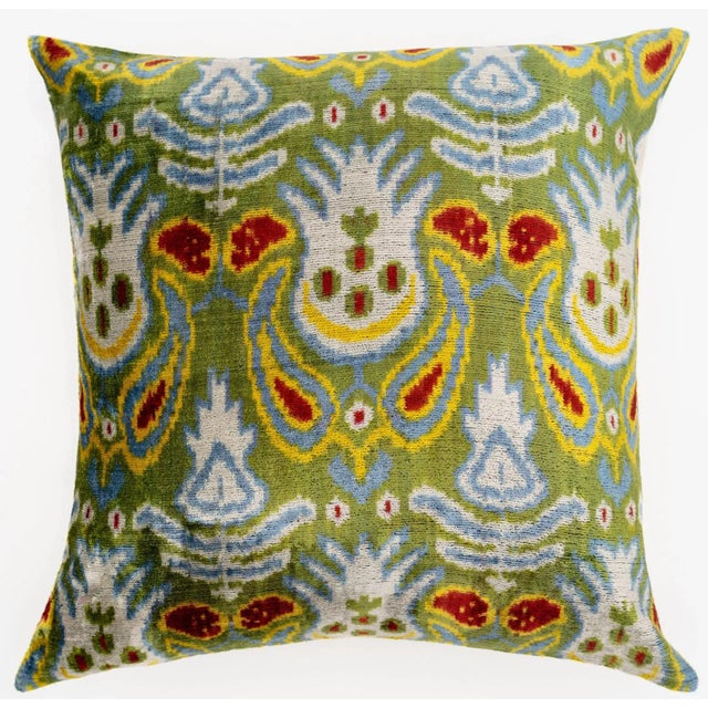 "Brighten your home decor with this handmade velvet throw pillow, featuring a vibrant multicolor Ikat design that brings a...