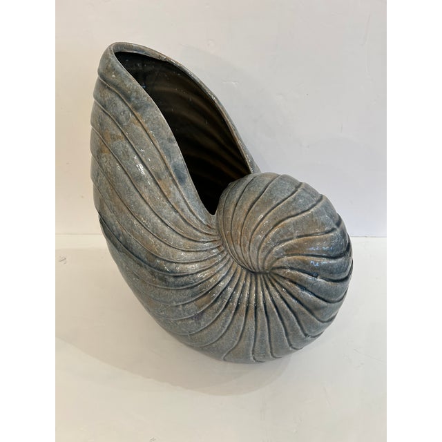 Large Ceramic Grey Nautilus Shell Sculpture For Sale - Image 4 of 12
