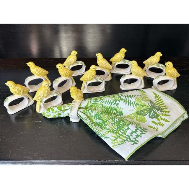 Canary Yellow Canary Yellow Ceramic Bird Napkin Rings Set of 12 For Sale - Image 8 of 14
