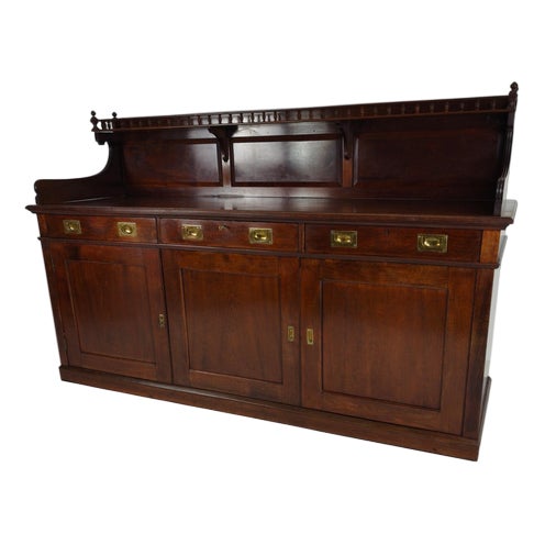 English Campaign Mahogany Dresser or Sideboard with Brass Hardware, Early 20th Century For Sale