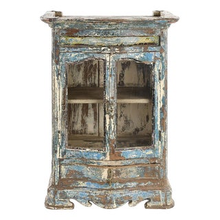 Wall-Mounted Display Case in Patinated Wood For Sale