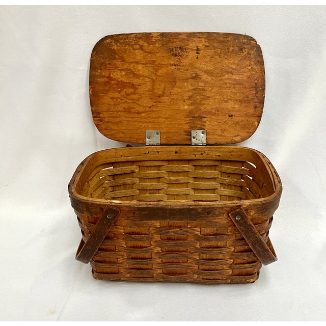 Vintage Peterboro Woven Splint Wood Picnic Basket | Chairish