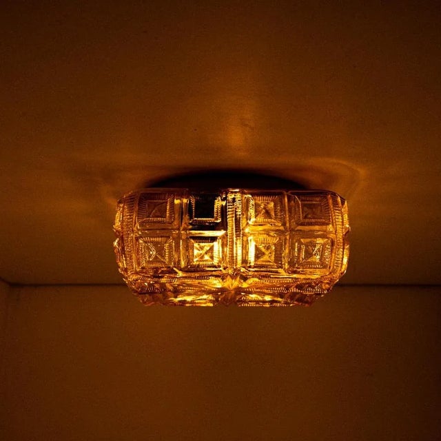 1960s Several Square Amber Glass Flush Mounts, 1960 For Sale - Image 5 of 16