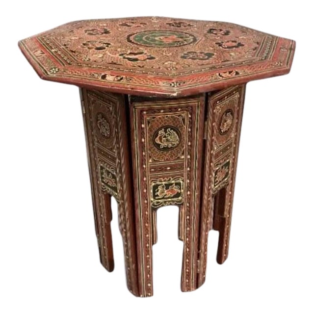 Vintage Hand-Painted Octagonal Lacquered Side Table For Sale