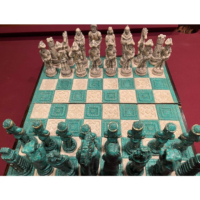 Mid 20th Century Vintage Mexican Hand Carved Chess Set With Carrying Case For Sale - Image 5 of 9