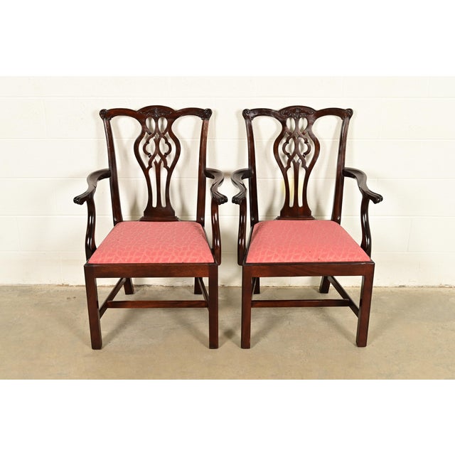 A gorgeous pair of Georgian or Chippendale style armchairs or dining captain chairs By Stickley USA, Late 20th Century...