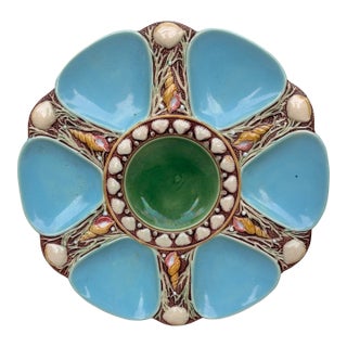 Victorian Majolica Aqua Oyster Plate by Minton, Ceramic, England, 1880 For Sale