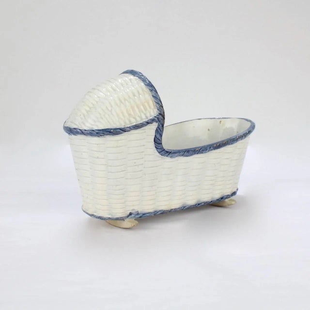 Large Antique English Blue & White Staffordshire or Pearlware Cradle Figurine For Sale - Image 4 of 11