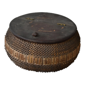 Antique Folk Art Ash + Crate Basket Mi'kmaq / Passamaquoddy Made Sewing Box, Circa Early 20th Century