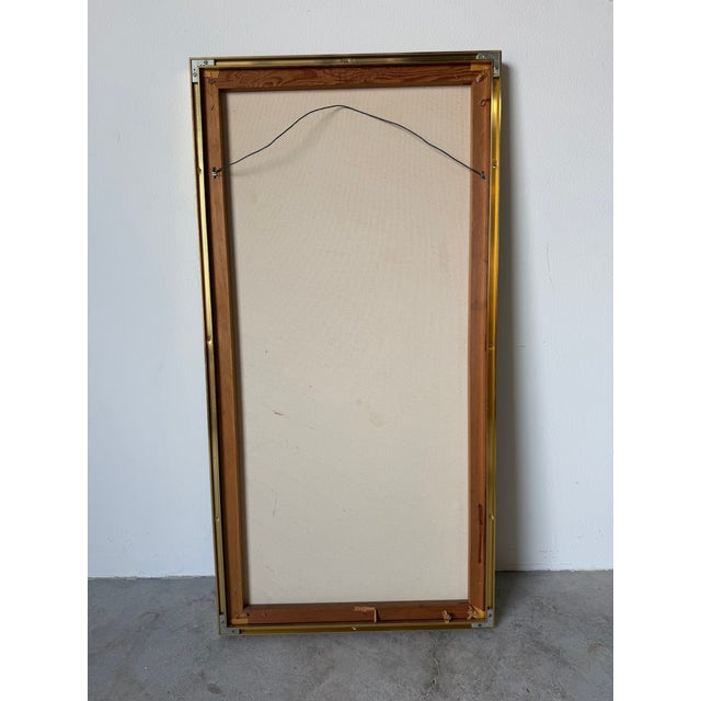 1970s Vintage Franco Modernist Cityscape Acrylic on Canvas Painting – Gold Aluminum Frame For Sale - Image 11 of 11