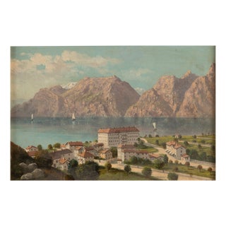 Lake and Sailing Ships, Oil on Canvas For Sale