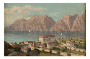 Lake and Sailing Ships, Oil on Canvas
