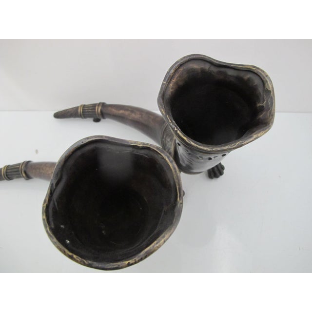 Decorative Bronze Lion Foot Drinking Horn Rhyton Vase Cornucopia Vessel Pair For Sale In Portland, OR - Image 6 of 14