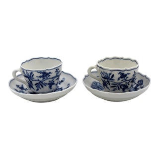 C. 1860-1924 Pair of Blue Onion Pattern Demitasse Cups & Saucers by Meissen For Sale