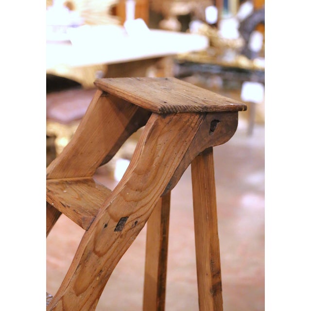 French 19th Century French Pine Folding Library Ladder With Six Steps For Sale - Image 3 of 12