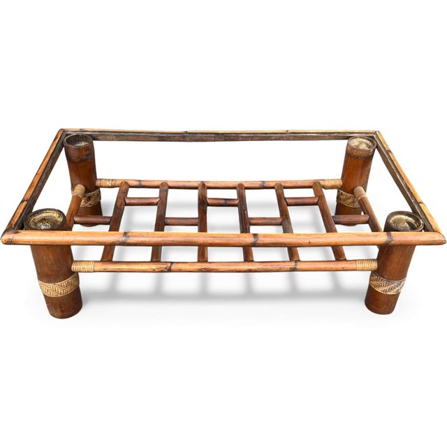 Sienna Vintage Bamboo Coffee Table With Glass Top and Rattan Details For Sale - Image 8 of 10