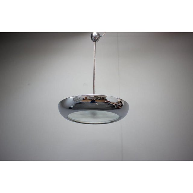 Metal Bauhaus UFO Pendant Lamp by Josef Hůrka for Napako, Czechoslovakia, 1930s For Sale - Image 7 of 15