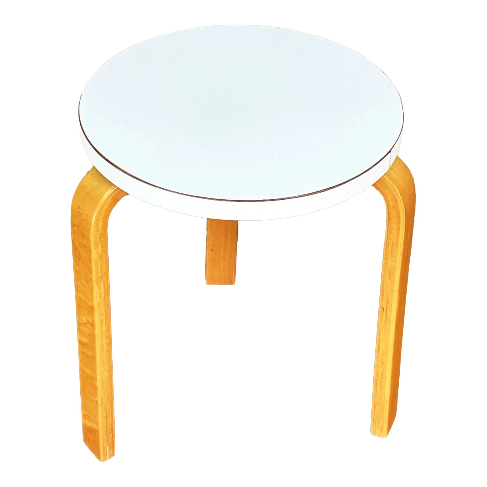 Rare 1950's Alvar Aalto 3 Legged Stool / Side Table Model 60 in Original White Formica & Birch