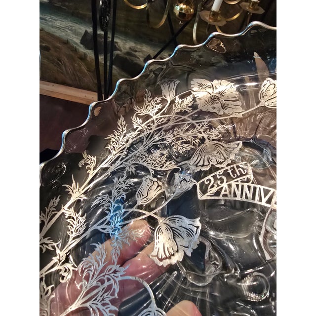 Silver Vintage Mid Century Modern Silver Overlay Glass Centerpiece For Sale - Image 8 of 11