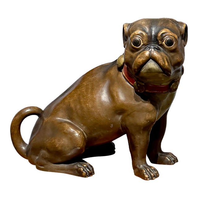 Terra Cotta Pug Dog Figurine, 19th Century, Tobacco Jar For Sale