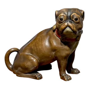 Terra Cotta Pug Dog Figurine, 19th Century, Tobacco Jar