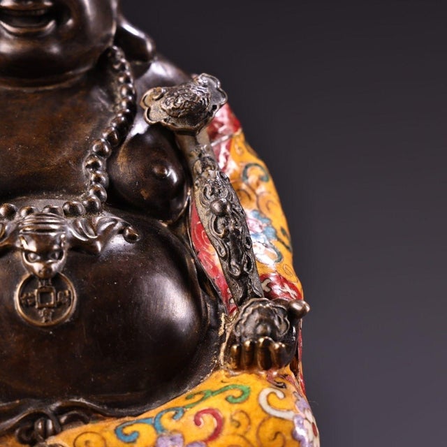 Late 19th Century Cloisonné Enamel Maitreya Buddha Statue, 3.1kg For Sale In Los Angeles - Image 6 of 10