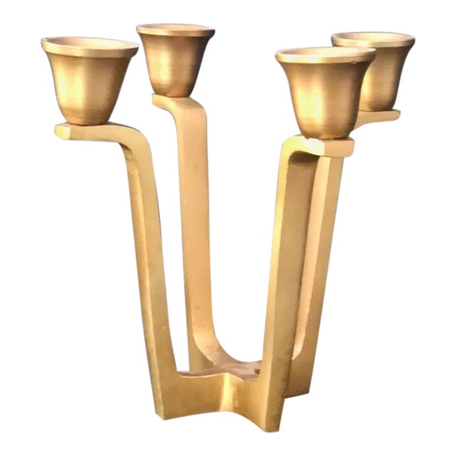 Modern Brutalist Brass Candelabra For Sale