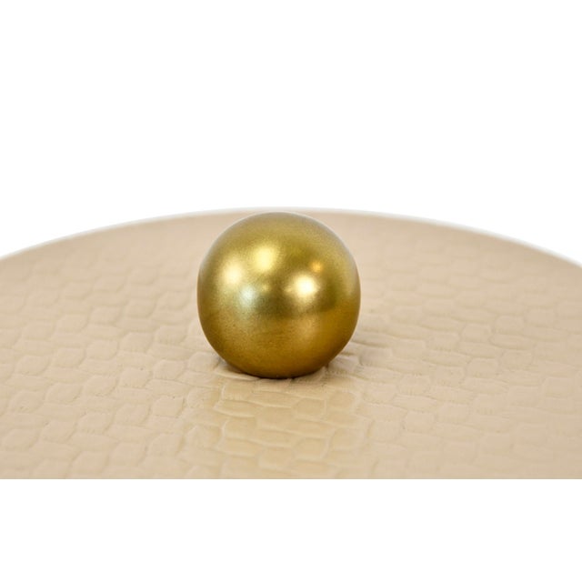 2020s Matthew Izzo Home Emma Round Ivory Faux Leather Container With Lid and Brass Ball Handle For Sale - Image 5 of 7
