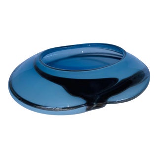 Vintage Blue With Silver Overlay Art Glass Bowl For Sale