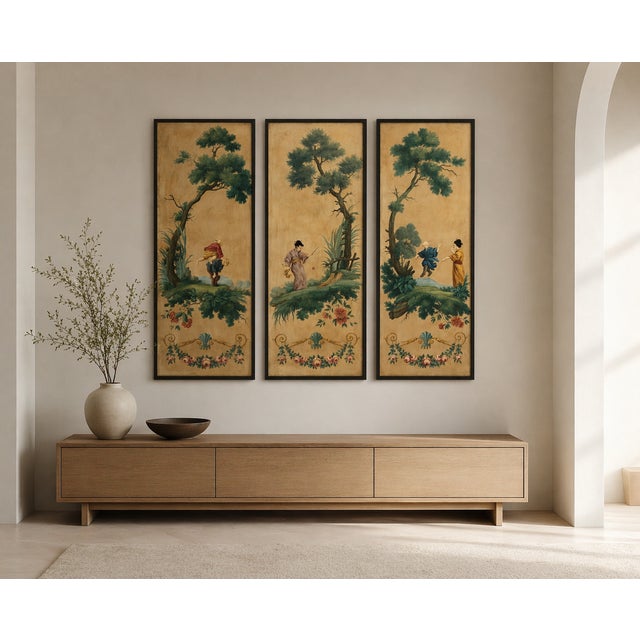 Chinoiserie Painted Panels, 1800s, Set of 3 For Sale - Image 3 of 18
