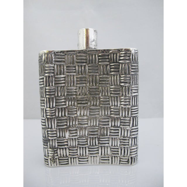 Mexican Sterling Silver Heavily Textured Basket Weave Hip Flask For Sale - Image 4 of 11