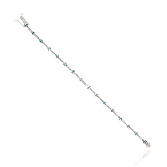 VR Jewels Mexican 1.61ct Pear Cut Aquamarine & Diamond Tennis Bracelet in 14k White Gold For Sale - Image 4 of 18