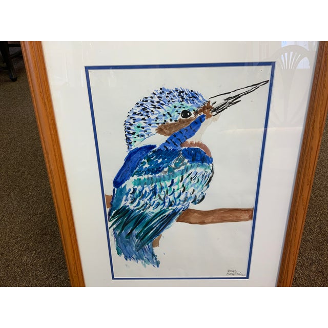 Late 20th century watercolor, signed by artist. Vibrant blues are lovely against the mat.