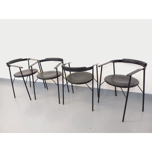 Vintage Italian Armchairs in Black Metal and Black Imitation Leather, 1980s, Set of 4 For Sale - Image 13 of 18