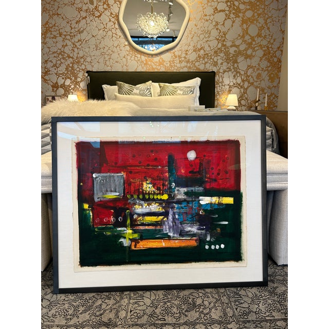 Original signed Émile Gérard acrylic painting, custom glass framed with steel frame.