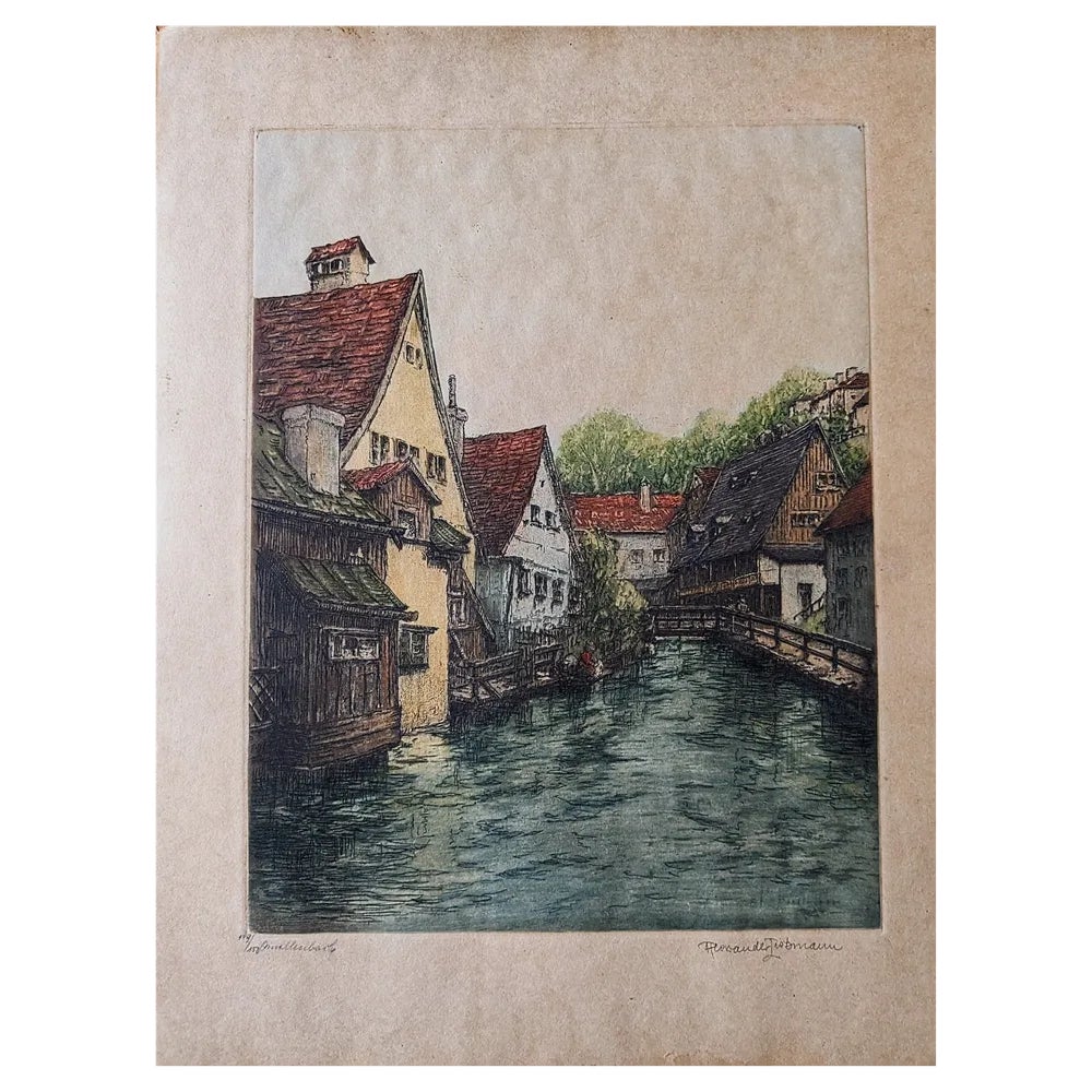 Harold Liebmann, Little Brook, Original Hand Painted Etching, 1920s