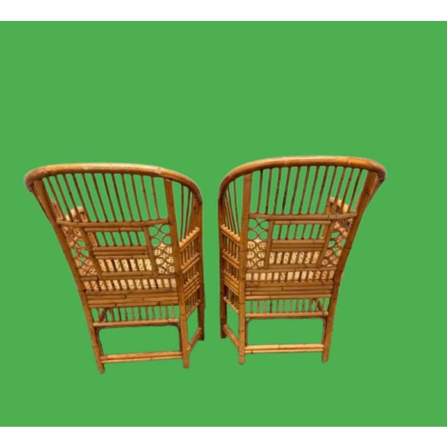 Hollywood Regency Vintage Brighton Pavilion Large Chairs Chinoiserie Style Bamboo With Caning Seat- A Pair For Sale - Image 4 of 11