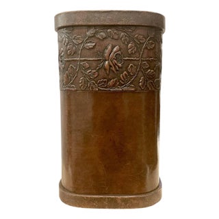Antique Arts & Crafts / Art Nouveau Embossed Leather Umbrella / Cane Stand / Wastebasket, Circa 1900 For Sale