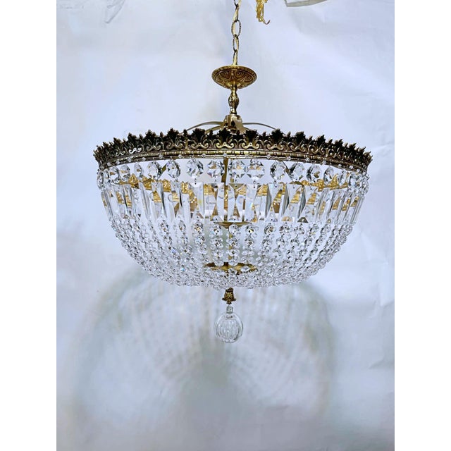 Traditional Vintage 1950s Italian Brass Basket Chandelier For Sale - Image 3 of 15