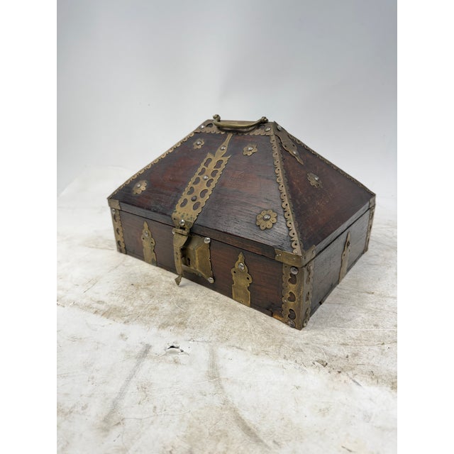 Antique Indian Jewelry Box in Wood and Brass, 1800s For Sale - Image 3 of 16