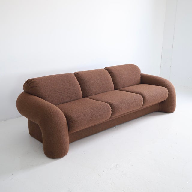 c. 1980s in excellent, restored condition. This piece has been reupholstered in Maharam “Hearth”