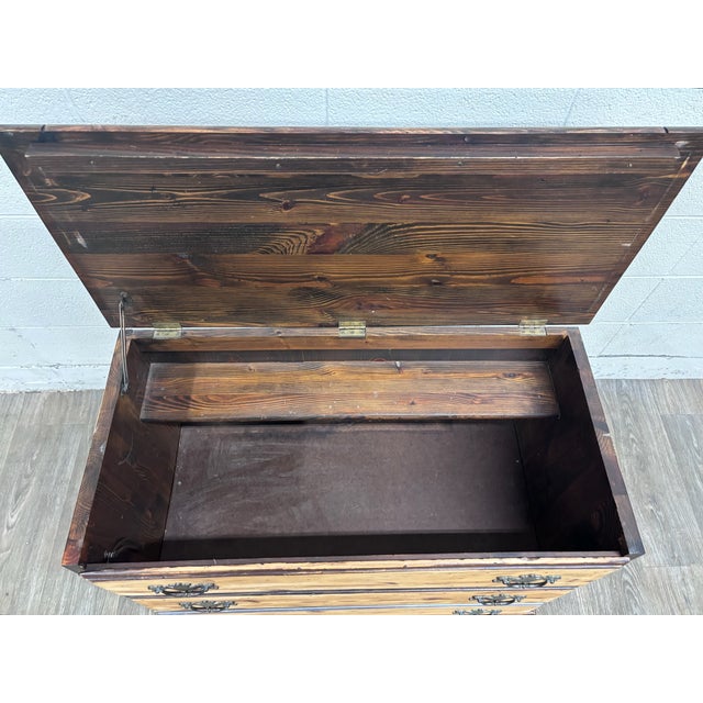 Late 20th Century Vintage Solid Pine Three Drawer Lift Top Blanket Chest For Sale - Image 5 of 11