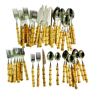Late 20th Century Chinoiserie Coastal Bamboo 18/8 Stainless Flatware Service for 10 - 50 Pieces For Sale