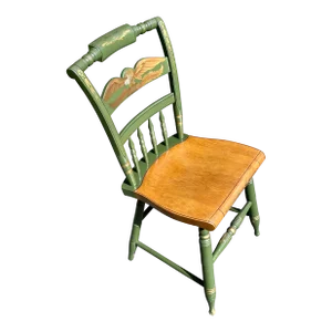 L. Hitchcock, Green, Half Spindle Back Inn Chair With Signature Eagle Stenciling