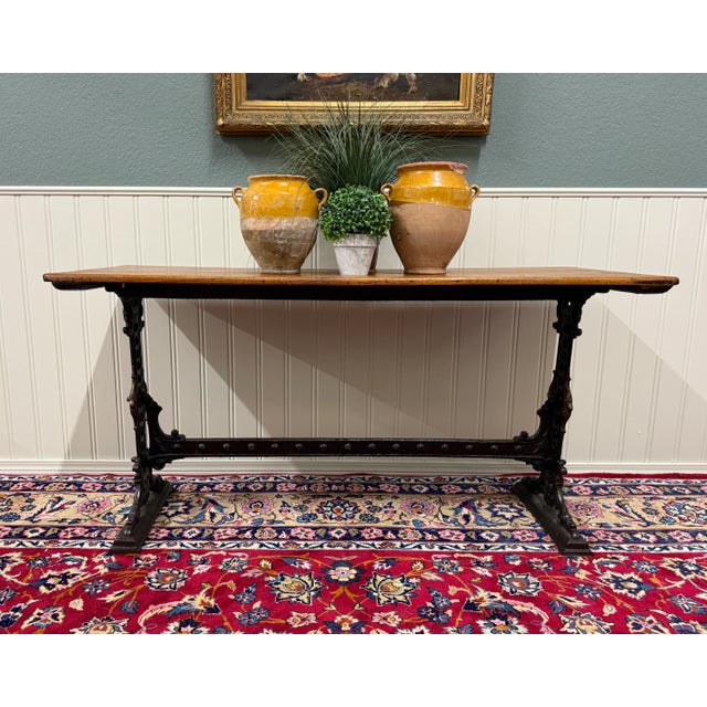 Antique English Bakers Table Sofa Entry Hall Kitchen Island With Cast Iron Base For Sale - Image 18 of 18