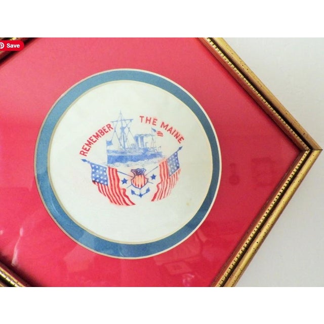 Remember the Maine Us Navy Ship Flags Souvenir Framed Linen 1898 For Sale - Image 4 of 5