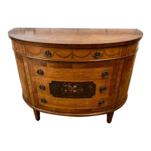 19th Century Antique Louis XVI Marquetry Inlaid Demilune Half Round Console Cabinet